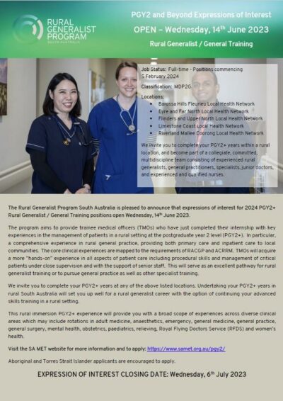 2024 PGY2+ EOIs open 14th June 2023